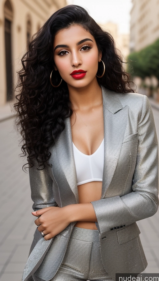related ai porn images free for Woman One Lipstick Beautiful Perfect Body 18 Sexy Face Black Hair Arabic Front View Detailed Curly Hair Street Suit