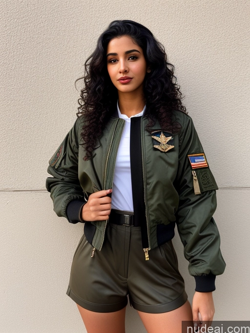 related ai porn images free for Woman One Lipstick Beautiful Perfect Body Black Hair Curly Hair Arabic Street Front View Pilot Military Bomber Detailed 18