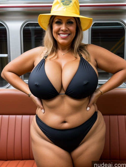 related ai porn images free for One Busty Huge Boobs Thick Tanned Skin 70s Laughing Latina Front View Microkini Thong Hat Witch Construction Worker Train