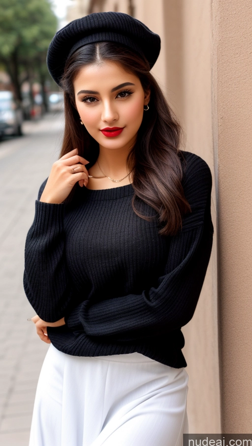 related ai porn images free for Woman One Busty Beautiful Lipstick Perfect Body 18 Sexy Face Black Hair Ponytail Arabic Hat Detailed Long Skirt Chemise Sweater Street Close-up View