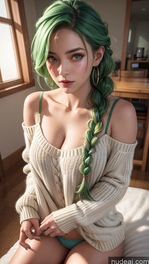 related ai porn images free for Close-up View Sundress Sweater Panties Green Hair Braided Cumshot