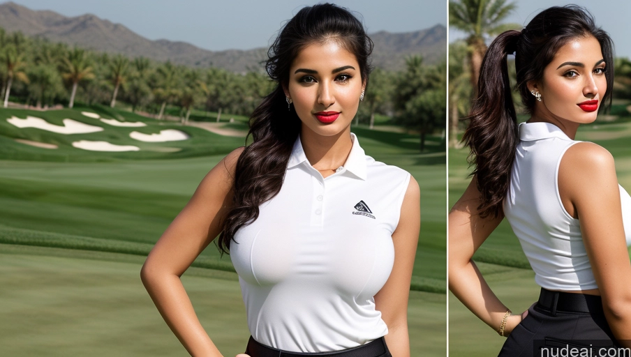related ai porn images free for Woman One Busty Perfect Boobs Perfect Body 18 Sexy Face Black Hair Ponytail Arabic Front View Golf Detailed Lipstick