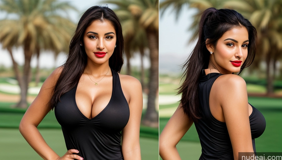 related ai porn images free for Woman One Busty Perfect Boobs Perfect Body 18 Sexy Face Black Hair Ponytail Arabic Front View Golf Detailed Lipstick
