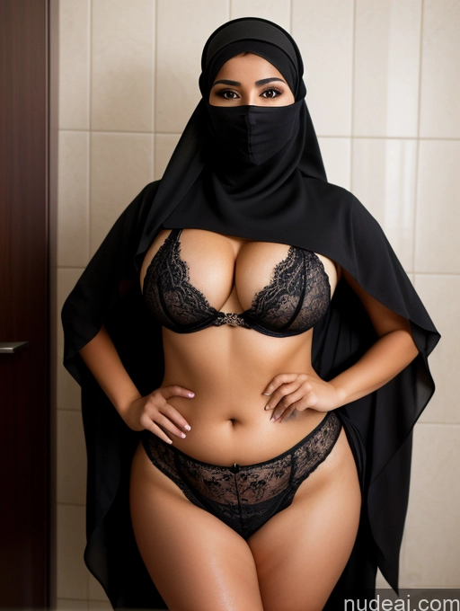 related ai porn images free for Woman One Busty Beautiful Small Ass Chubby Big Hips Perfect Body 20s Brunette Long Hair Arabic Bathroom Front View Niqab Dark Lighting Detailed