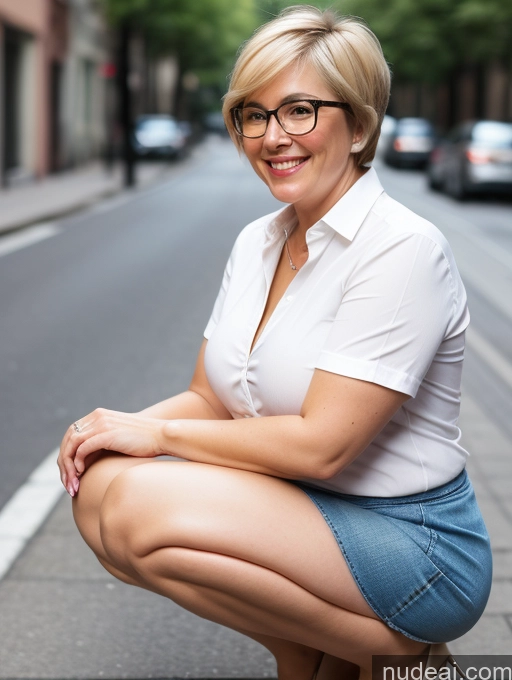 related ai porn images free for Milf 40s Happy Skin Detail (beta) Street Front View Squatting Spreading Legs High Heels Mini Skirt Shirt Detailed Busty Glasses Chubby Fat Blonde Short Hair