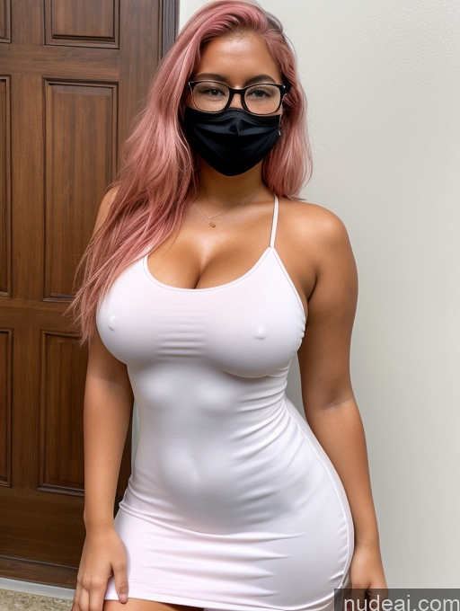 related ai porn images free for Woman One Perfect Boobs Glasses Thick 18 Pink Hair White Tanned Skin Face Mask Dress