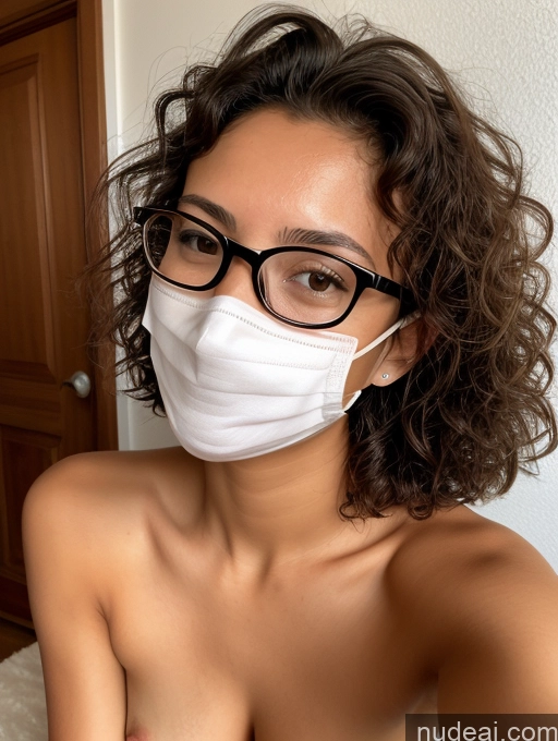 related ai porn images free for Woman One Tanned Skin 18 Brunette Curly Hair Nude Glasses Face Mask Skinny Short
