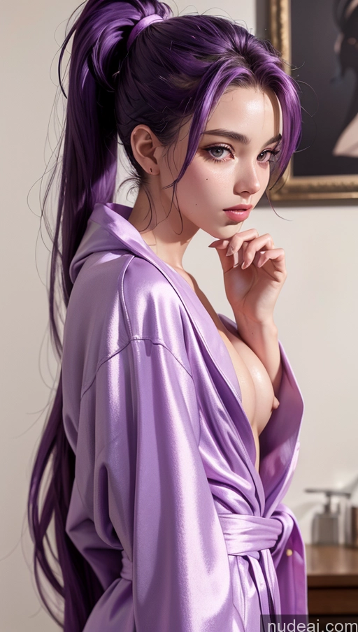 related ai porn images free for Close-up View Bathrobe 18 Skinny Small Tits Satin Purple Hair Ponytail