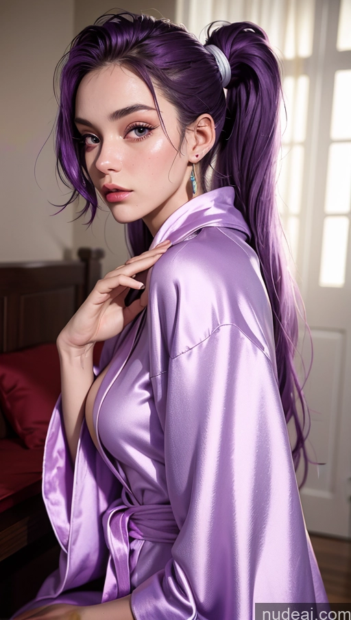 related ai porn images free for Close-up View Bathrobe 18 Skinny Small Tits Satin Purple Hair Ponytail