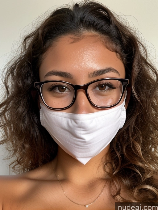 related ai porn images free for Woman One 18 White Glasses Busty Thick Tanned Skin Brunette Curly Hair Face Mask Nude
