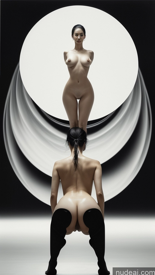 related ai porn images free for Woman Perfect Boobs Perfect Body Fairer Skin Big Hips 20s Japanese Surrealist One Black Hair Slicked Partially Nude Squatting Front View Sexy Face