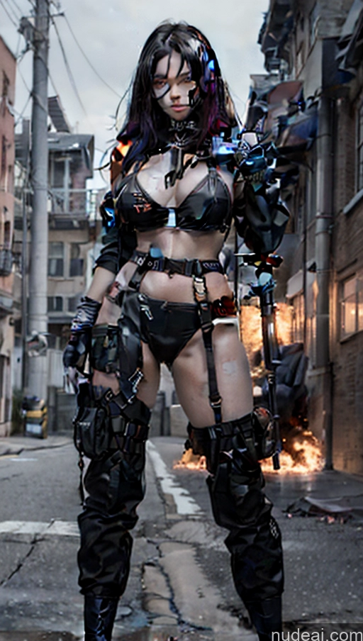 Beautiful Pubic Hair Dynamic View Cyborg Purple Hair Alternative Jewelry Huge Sagging Breasts Cyberpunk Chubby Thick Fat Battlefield Urban Samurai V2