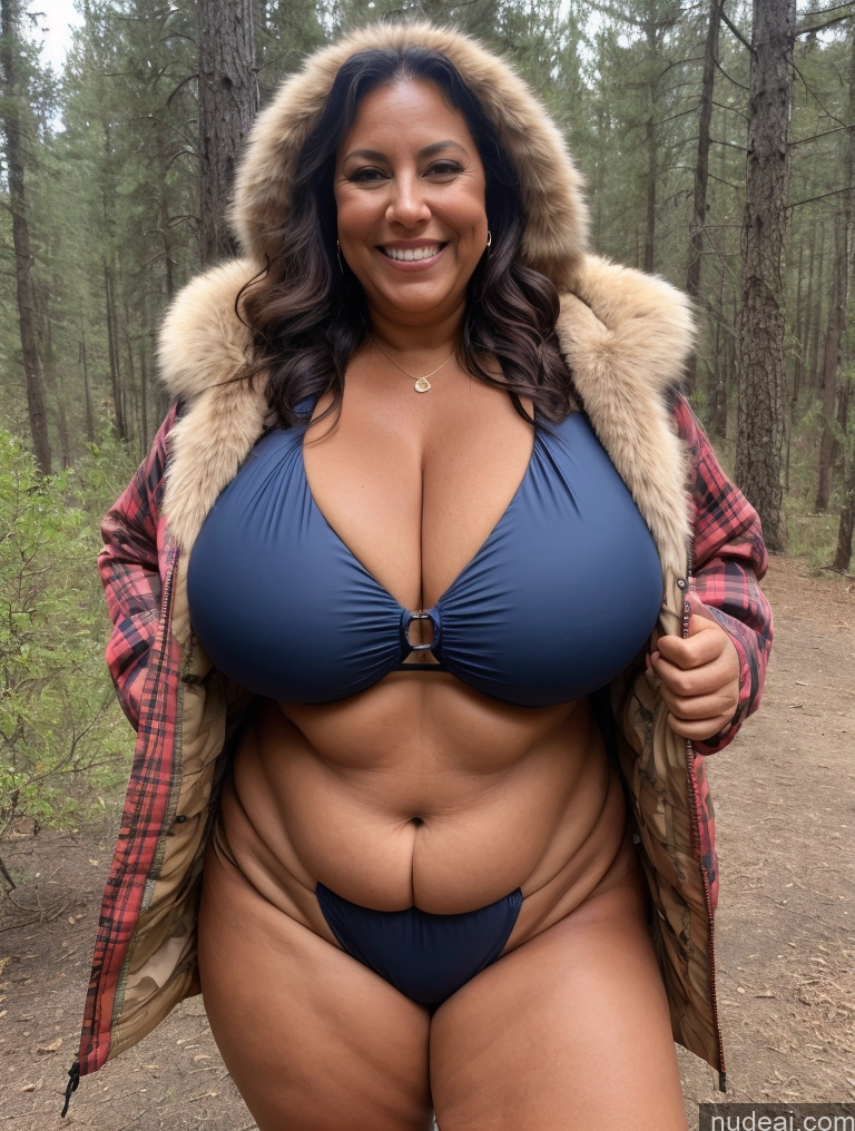 related ai porn images free for One Busty Huge Boobs Thick Tanned Skin 60s Laughing Native American Front View Microkini Thong Lumberjack Parka