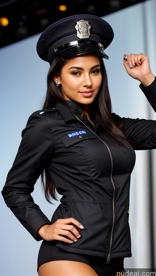 related ai porn images free for Woman Busty Beautiful Perfect Body 18 Sexy Face Seductive Brazilian Stage Front View Detailed Black Hair Ponytail Police Hat Parka