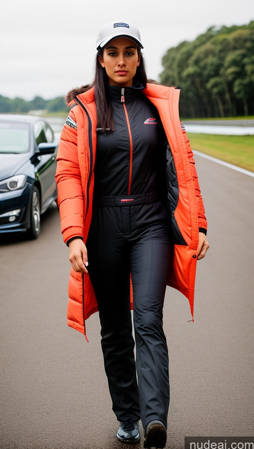 related ai porn images free for Woman Busty Beautiful Perfect Body 18 Seductive Brazilian Front View Detailed Black Hair Ponytail Hat Parka Street Polo Suit Race Driver