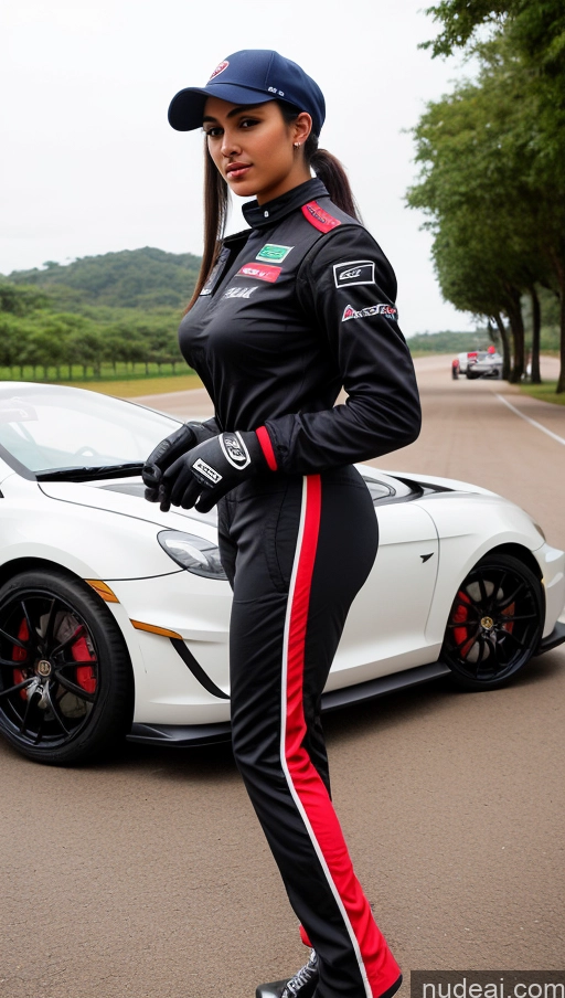 related ai porn images free for Woman Busty Beautiful Perfect Body 18 Seductive Brazilian Front View Detailed Black Hair Ponytail Hat Street Polo Race Driver Gloves