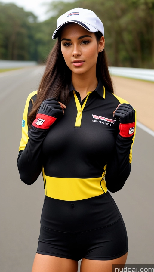 related ai porn images free for Woman Busty Beautiful Perfect Body 18 Seductive Brazilian Front View Detailed Black Hair Ponytail Hat Street Polo Race Driver Gloves