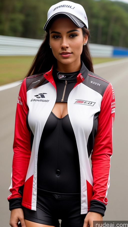 related ai porn images free for Woman Busty Beautiful Perfect Body 18 Seductive Brazilian Front View Detailed Black Hair Ponytail Hat Street Polo Race Driver Gloves Perfect Boobs