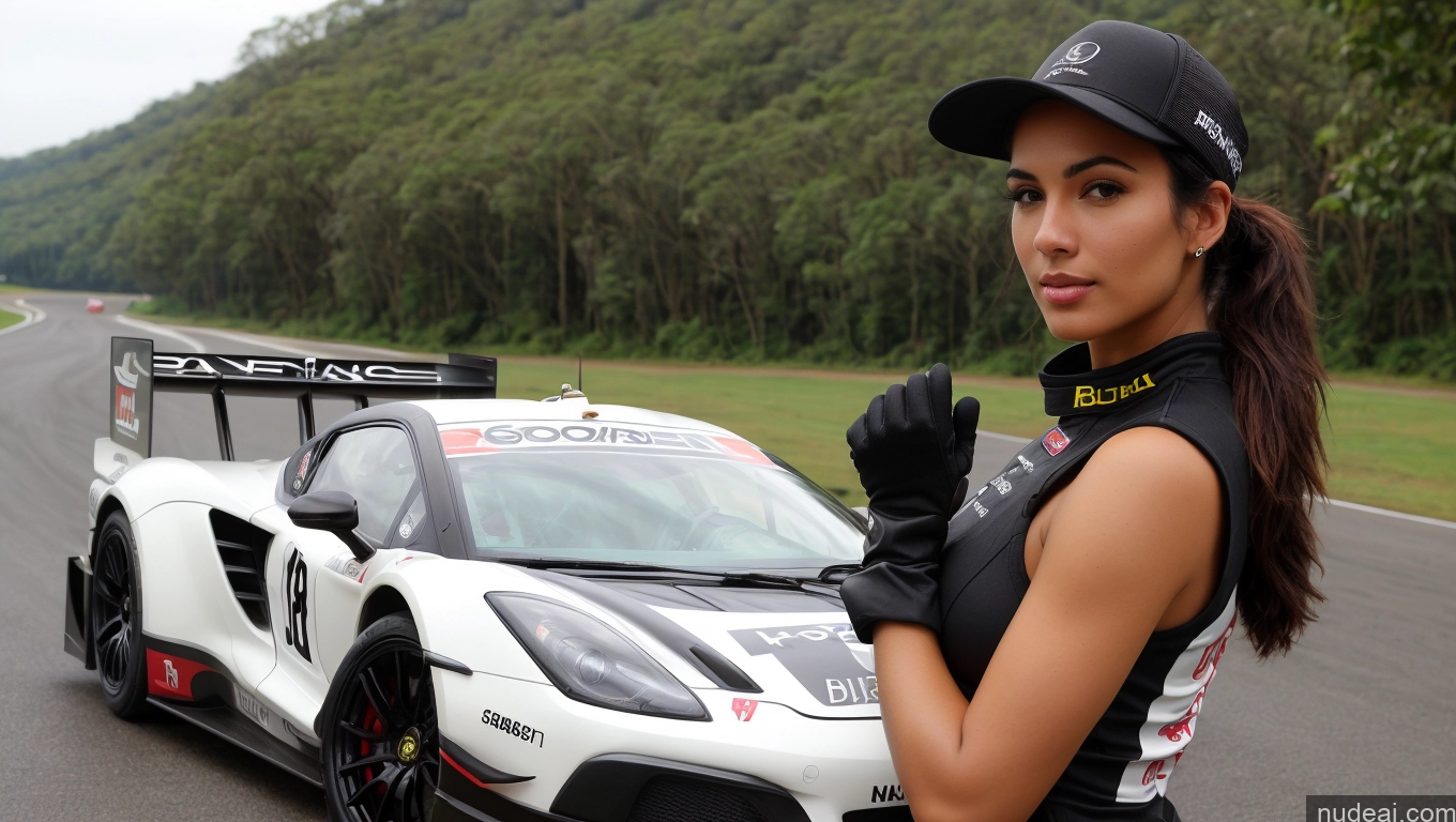 related ai porn images free for Woman Busty Beautiful Perfect Body 18 Seductive Brazilian Front View Detailed Black Hair Ponytail Hat Street Polo Race Driver Gloves Perfect Boobs One