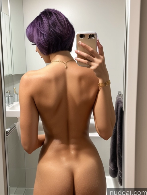 related ai porn images free for Woman One Busty 18 Sexy Face Purple Hair Short Hair White Mirror Selfie Bathroom Back View Blowjob Nude Topless Gold Jewelry Bright Lighting Detailed