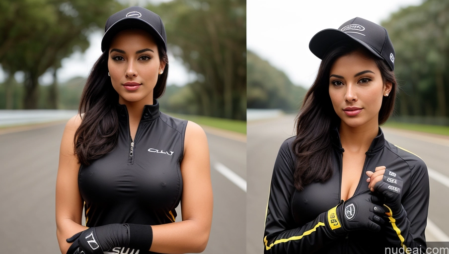 related ai porn images free for Woman Busty Beautiful Perfect Body 18 Seductive Brazilian Front View Detailed Black Hair Ponytail Hat Street Polo Race Driver Gloves Perfect Boobs One