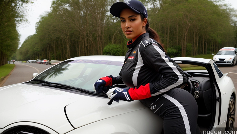 related ai porn images free for Woman Busty Beautiful Perfect Body 18 Seductive Brazilian Front View Detailed Black Hair Ponytail Hat Street Polo Race Driver Gloves Perfect Boobs One