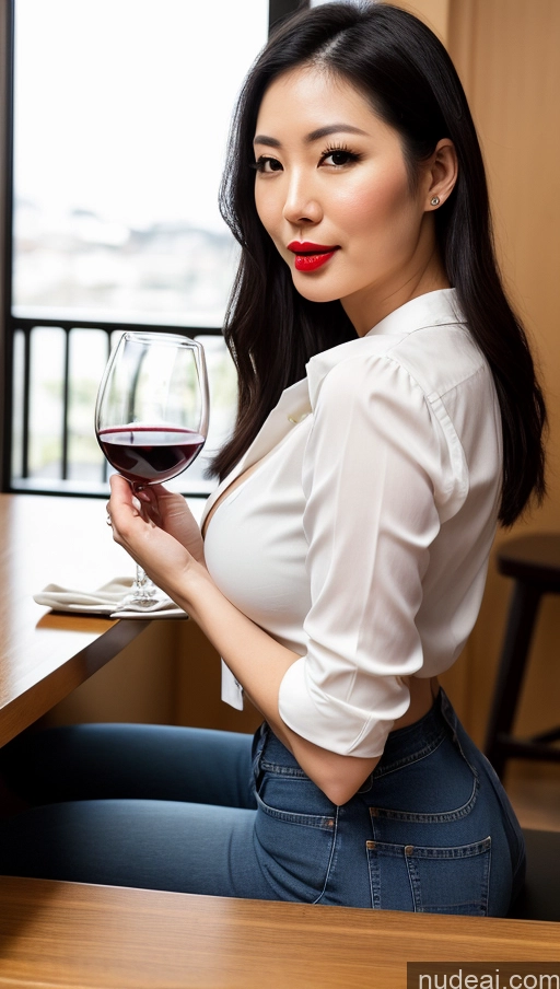 related ai porn images free for Woman One Perfect Boobs Fairer Skin Big Hips Lipstick Big Ass Slicked Black Hair Japanese Restaurant Front View Eating Jeans Blouse Wine Bright Lighting Detailed 20s