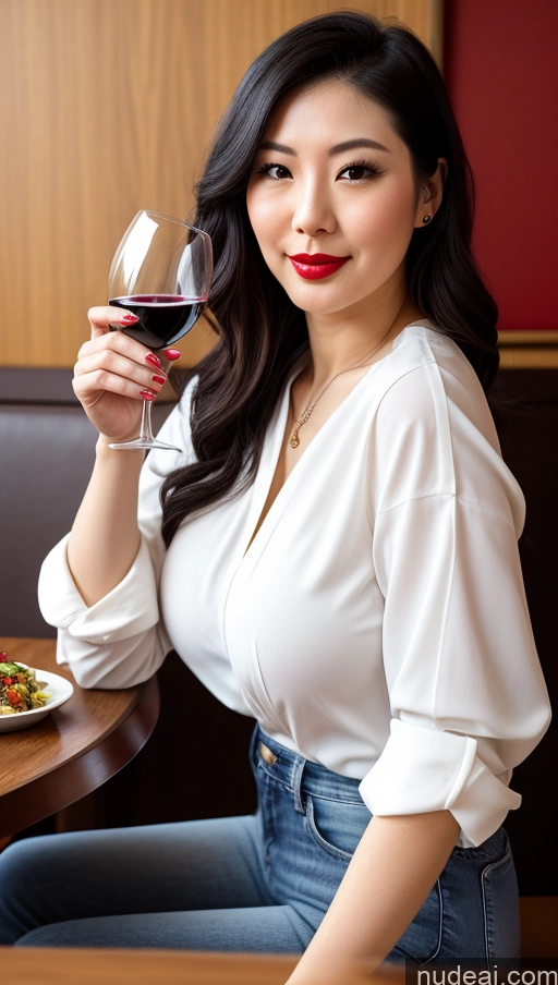 related ai porn images free for Woman One Perfect Boobs Fairer Skin Big Hips Lipstick Big Ass Slicked Black Hair Japanese Restaurant Front View Eating Jeans Blouse Wine Bright Lighting Detailed 20s