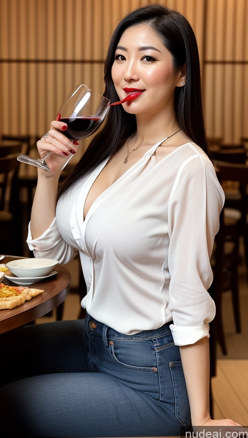 related ai porn images free for Woman One Perfect Boobs Fairer Skin Big Hips Lipstick Big Ass Slicked Black Hair Japanese Restaurant Front View Eating Jeans Blouse Wine Bright Lighting Detailed 20s