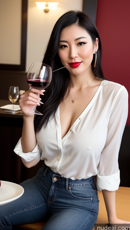 related ai porn images free for Woman One Perfect Boobs Fairer Skin Big Hips Lipstick Big Ass Slicked Black Hair Japanese Restaurant Front View Eating Jeans Blouse Wine Bright Lighting Detailed 20s