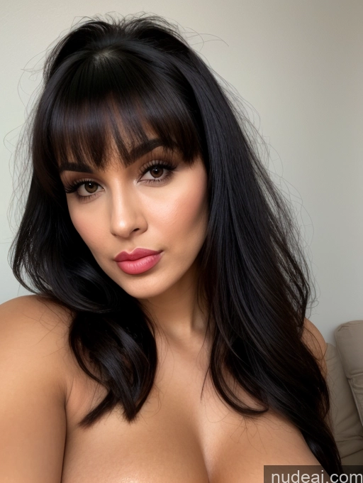 related ai porn images free for Close-up View Perfect Body Cleavage Perfect Boobs Black Hair Pouting Lips Persian Detailed Bangs 30s