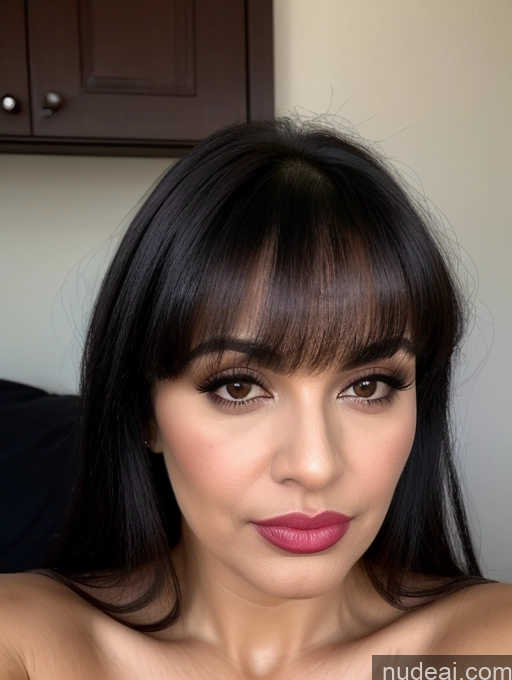 related ai porn images free for Close-up View Cleavage Black Hair Pouting Lips Persian Detailed Bangs 40s
