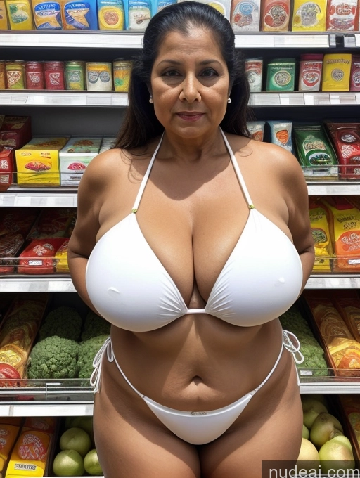 related ai porn images free for Milf One Busty Huge Boobs Thick Tanned Skin 80s Indian Grocery Front View Microkini Thong