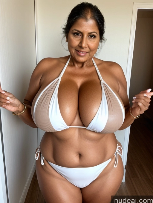 related ai porn images free for Milf One Busty Huge Boobs Thick Tanned Skin Indian Front View Microkini Thong 60s Maid