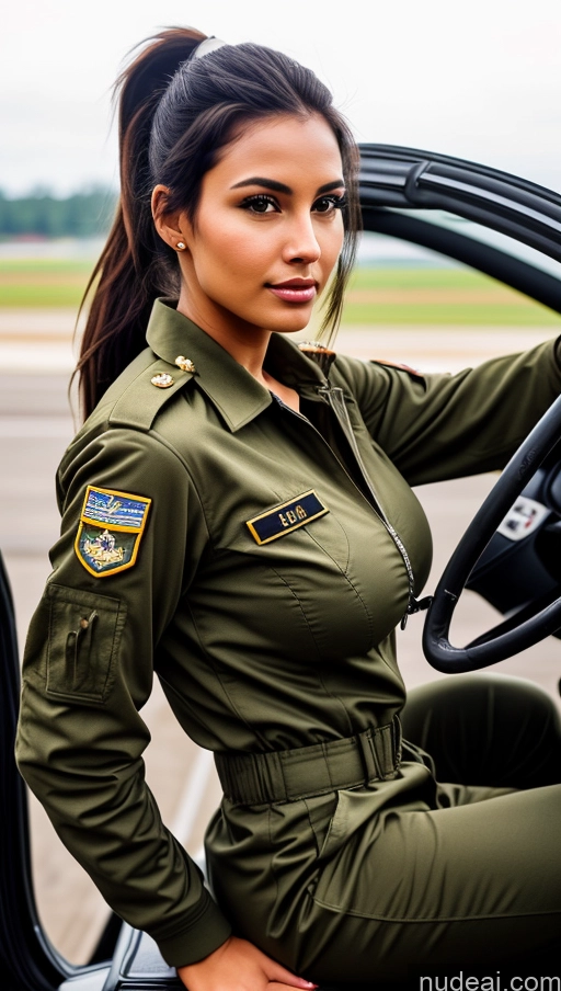 related ai porn images free for Woman One Busty Perfect Boobs Perfect Body 18 Sexy Face Seductive Black Hair Brazilian Front View Detailed Ponytail Beautiful Pilot Military Jumpsuit Parka Shirt Polo Jacket