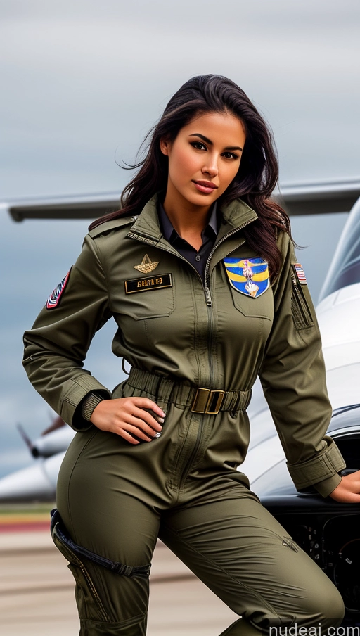 related ai porn images free for Woman One Busty Perfect Boobs Perfect Body 18 Sexy Face Seductive Black Hair Brazilian Front View Detailed Ponytail Beautiful Pilot Military Jumpsuit Parka Shirt Polo Jacket