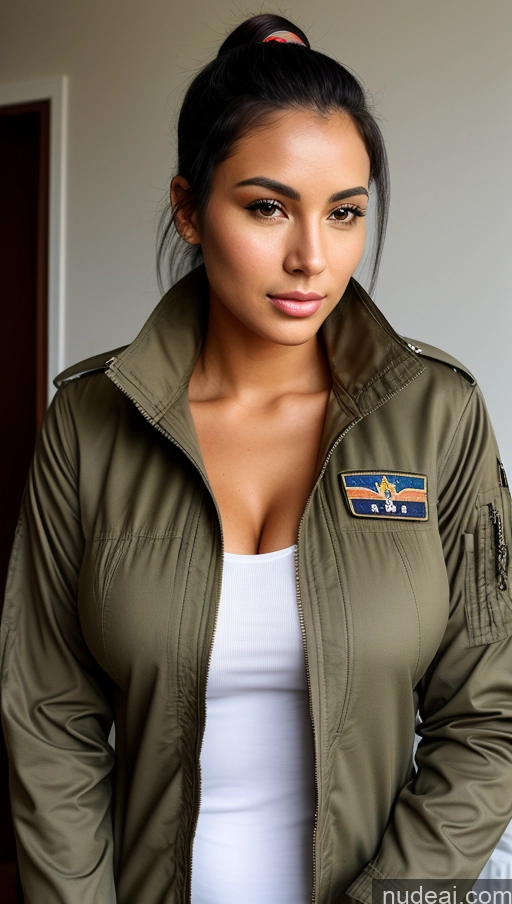 related ai porn images free for Woman One Busty Perfect Boobs Perfect Body 18 Sexy Face Seductive Black Hair Brazilian Front View Detailed Ponytail Beautiful Pilot Military Jumpsuit Parka Shirt Polo Jacket