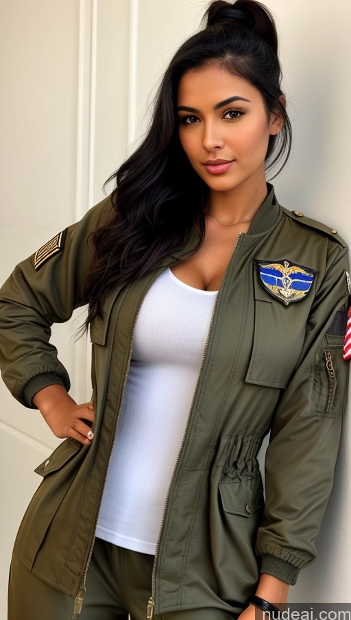 related ai porn images free for Woman One Busty Perfect Boobs Perfect Body 18 Sexy Face Seductive Black Hair Brazilian Front View Detailed Ponytail Beautiful Pilot Military Jumpsuit Parka Shirt Polo Jacket