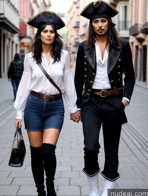 related ai porn images free for Woman + Man 50s Black Hair Bangs Italian Street Front View 70s Pirate Ninja Jeans High Socks Boots
