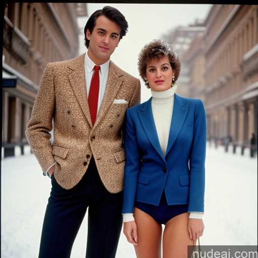 related ai porn images free for Woman + Man Gold Jewelry 30s Brunette Bangs Italian Snow Front View Vintage 80s Suit Sweater Thong Jeans High Socks High Heels