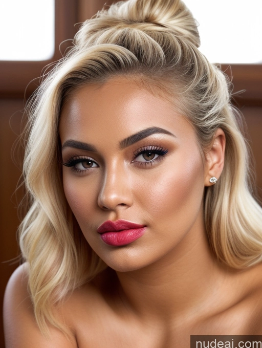 related ai porn images free for Pouting Lips Blonde Hair Bun 20s Tanned Skin Close-up View Detailed Lipstick Chubby