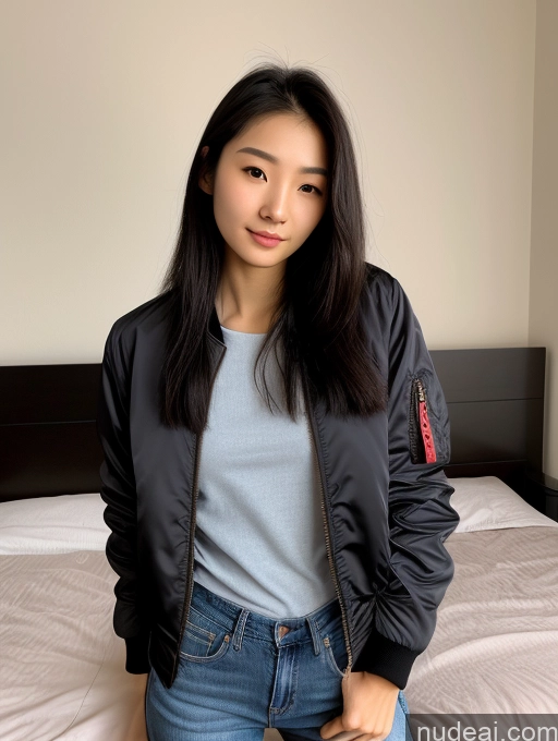 related ai porn images free for Detailed Skin Detail (beta) Chinese 18 Black Hair Long Hair Bedroom Front View Beautiful Small Tits Skinny Small Ass Bomber Jacket Jeans