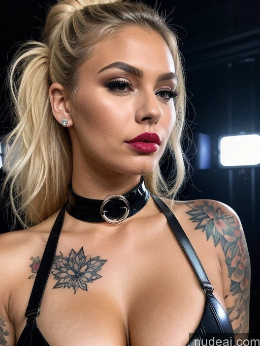 related ai porn images free for Perfect Boobs Lipstick Tattoos Thick Tanned Skin Pouting Lips Blonde Hair Bun Dress Latex Cleavage 18 Choker Chubby Club