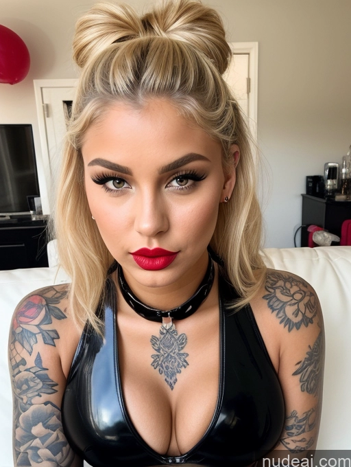 related ai porn images free for Perfect Boobs Lipstick Tattoos Thick Tanned Skin Pouting Lips Blonde Hair Bun Dress Latex Cleavage 18 Choker Chubby Front View Party