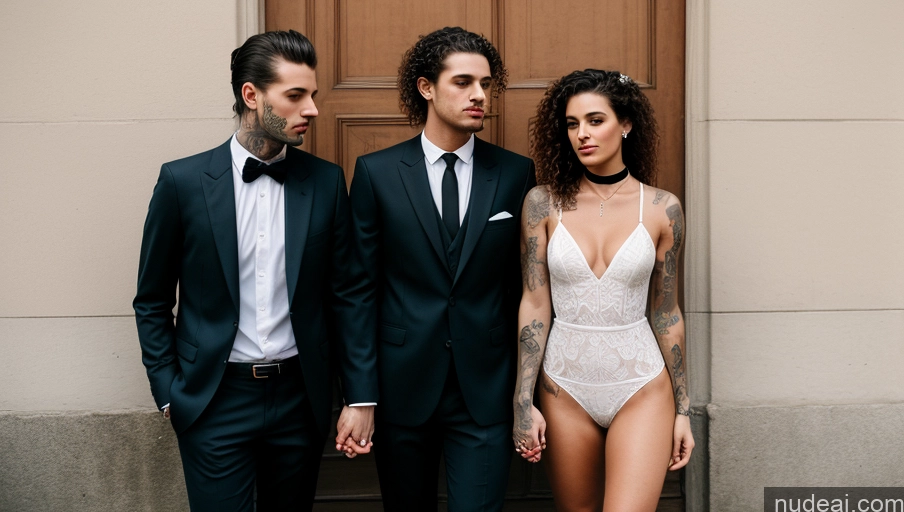 related ai porn images free for Woman + Man Tattoos 20s Brunette Curly Hair Italian Street Front View 90s Wedding Suit Chemise Choker Thong Jeans High Socks High Heels