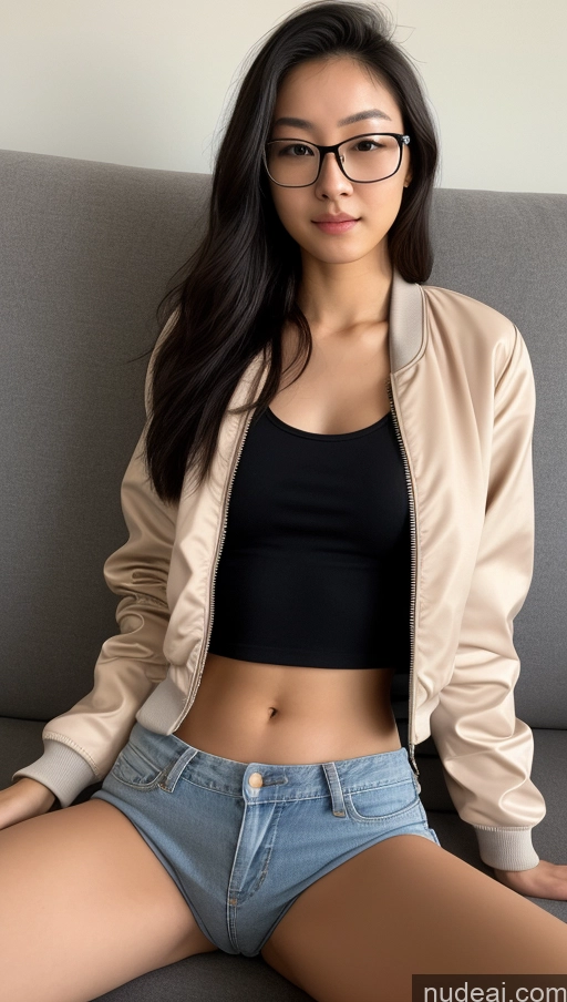 related ai porn images free for Detailed Skin Detail (beta) Chinese 18 Skinny Beautiful Small Tits Small Ass Glasses Black Hair Long Hair Front View Couch On Back Bomber Jacket Jeans Partially Nude