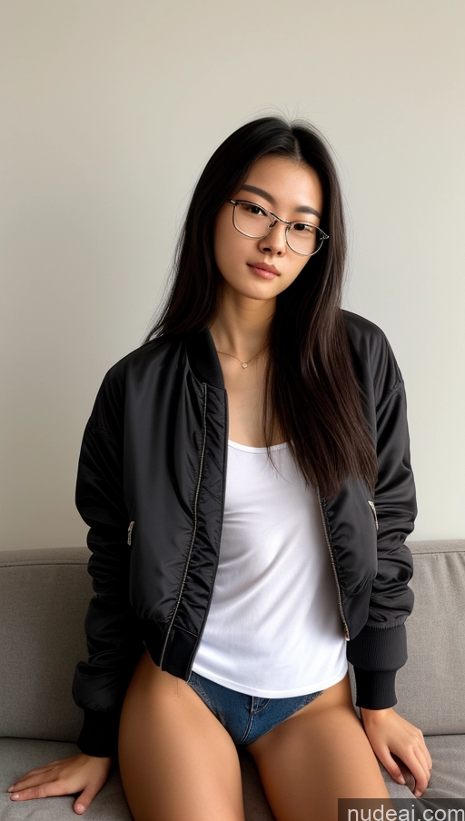 related ai porn images free for Detailed Skin Detail (beta) Chinese 18 Skinny Beautiful Small Tits Small Ass Glasses Black Hair Long Hair Front View Couch On Back Bomber Jacket Jeans Partially Nude Casual Shirt