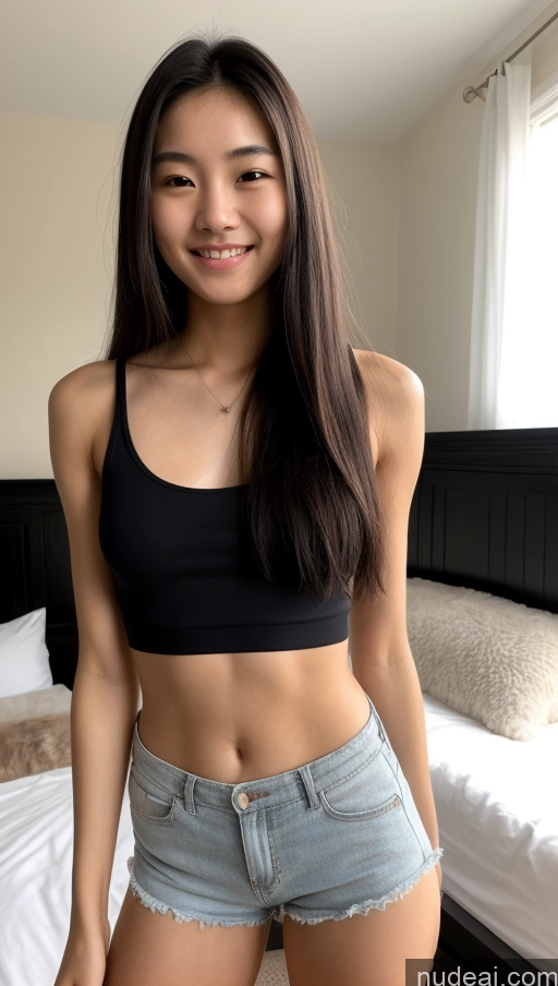 related ai porn images free for Detailed Skin Detail (beta) 18 Skinny Beautiful Small Tits Small Ass Black Hair Long Hair Chinese Front View Bedroom Tank Top Short Shorts Laughing