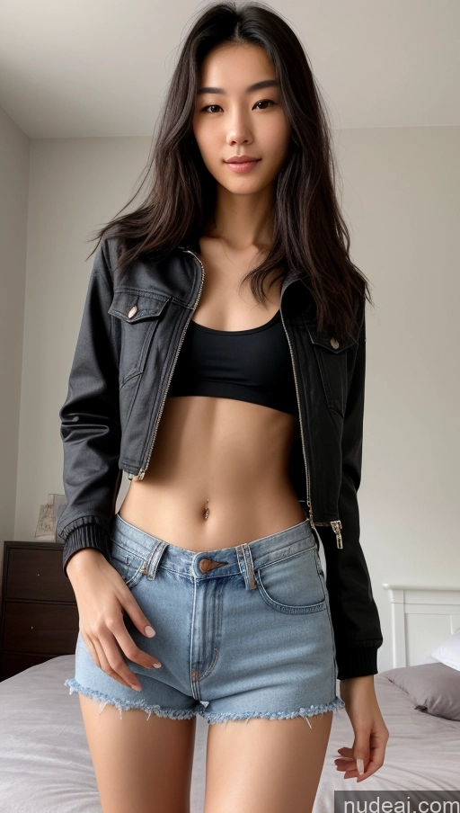 related ai porn images free for Detailed Skin Detail (beta) 18 Chinese Messy Black Hair Skinny Perfect Body Beautiful Small Tits Bedroom Crop Top Jacket Jeans