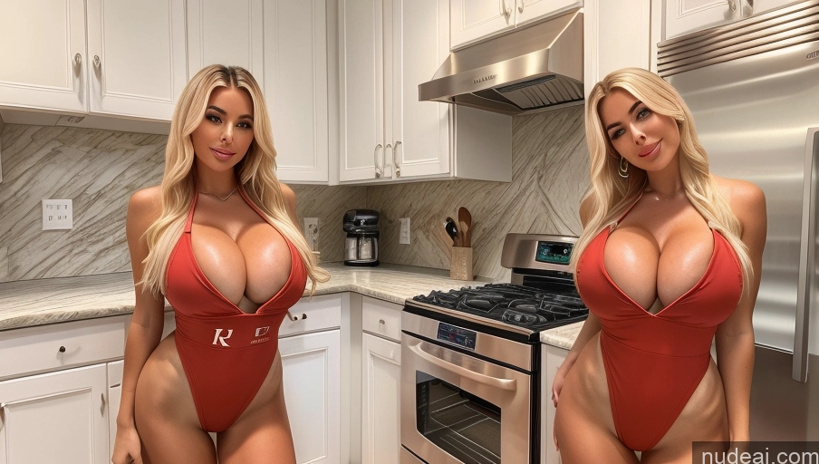 related ai porn images free for Bimbo Huge Boobs Two Kitchen One Piece Swimsuit
